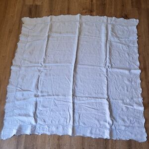 SOLD Vintage 45" Square Bridge Tablecloth Linen Blue Pastel Hemstitch